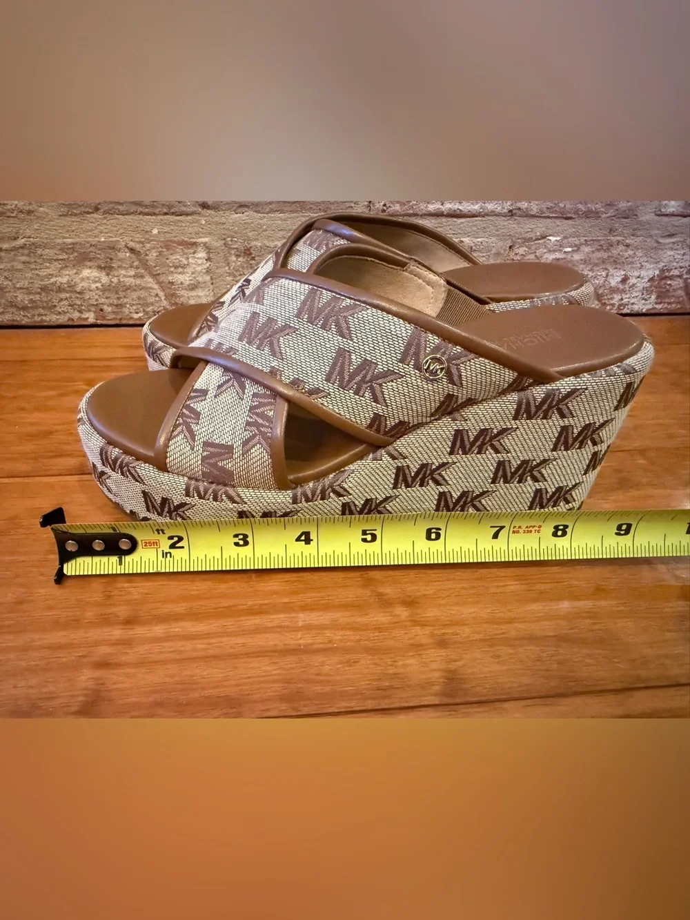 Michael Kors Tan/Brown MK Logo Platform Wedge Slides